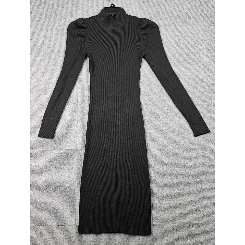Derek Heart Womens Black Ribbed Knit Mock Neck Puff Sleeve Sweater Dress Size M